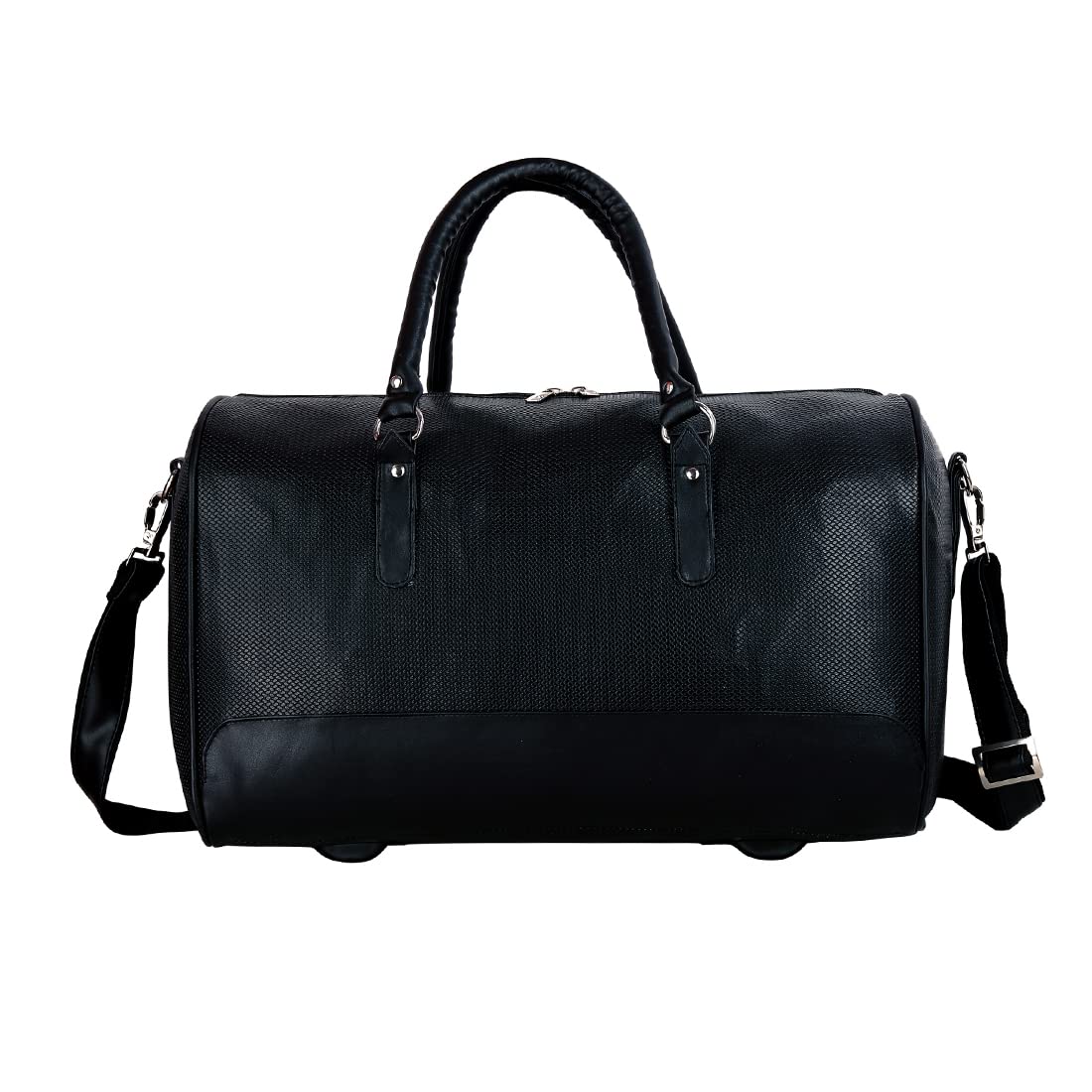 Leather World Vegan Leather Black Textured 18 Inch Travel Duffle Luggage Bag for Men Women