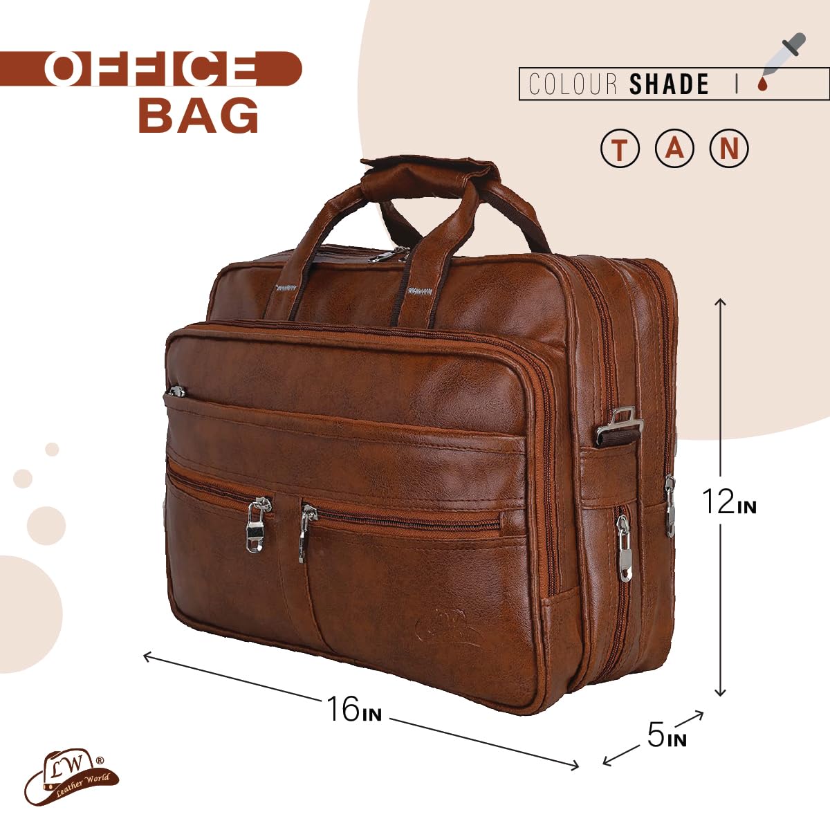 Business Class Unisex Faux Leather 15.6 Inch Office Laptop Bag - Tan