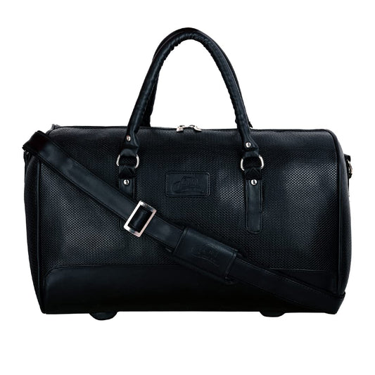 Leather World Vegan Leather Black Textured 18 Inch Travel Duffle Luggage Bag for Men Women