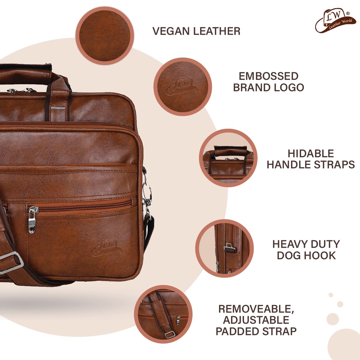 Business Class Unisex Faux Leather 15.6 Inch Office Laptop Bag - Tan