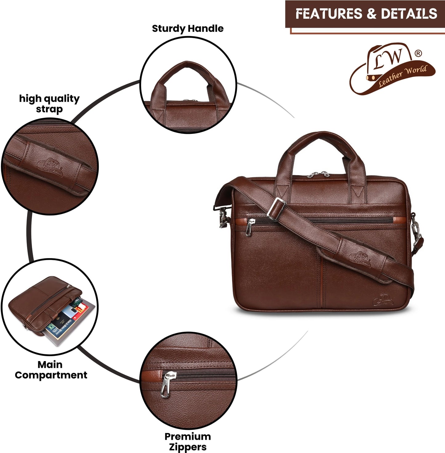 Leather World 15.6 inch Laptop Briefcase Shoulder Sling