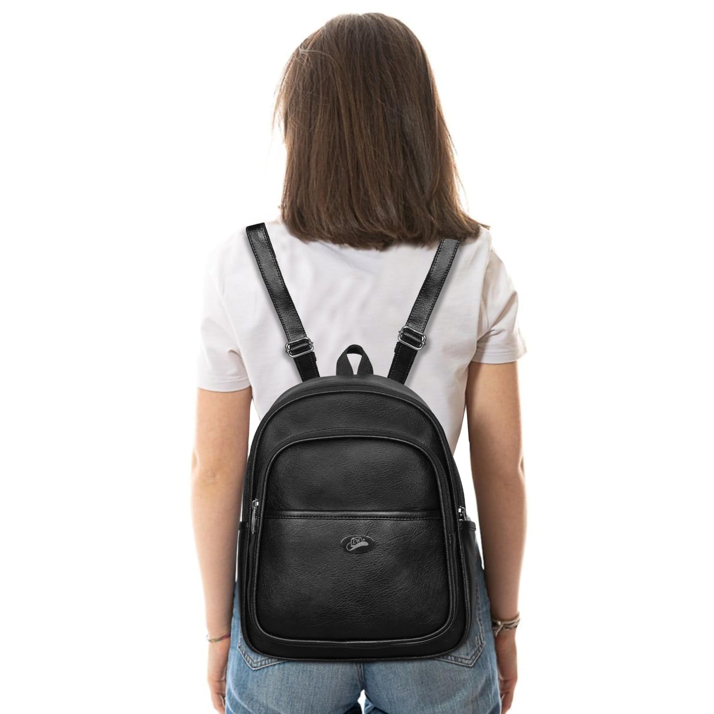 Leather World Backpack for Women Vegan Leather Travel Backpack Vintage Shoulder Bags Girls - Black
