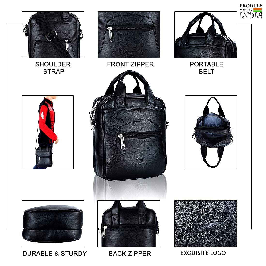 Leather World Sling Bag for Men PU Leather Messenger Cross Body Travel Office One Side Chest Shoulder Bag for Men & Women (Black)