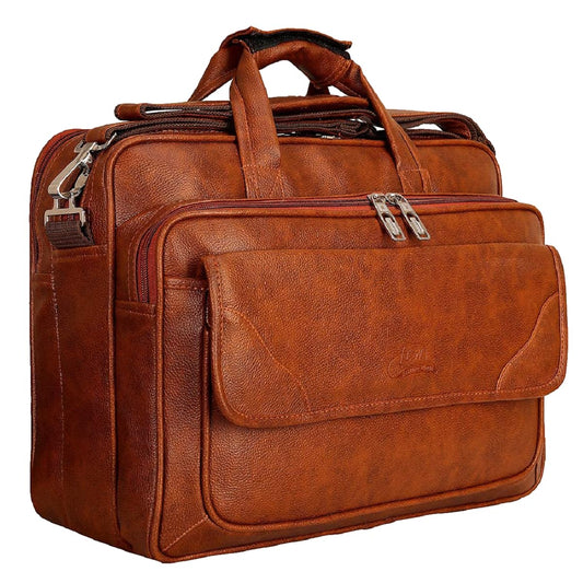 Expandable Leatherette Brown Unisex Office Laptop Messenger Bag
