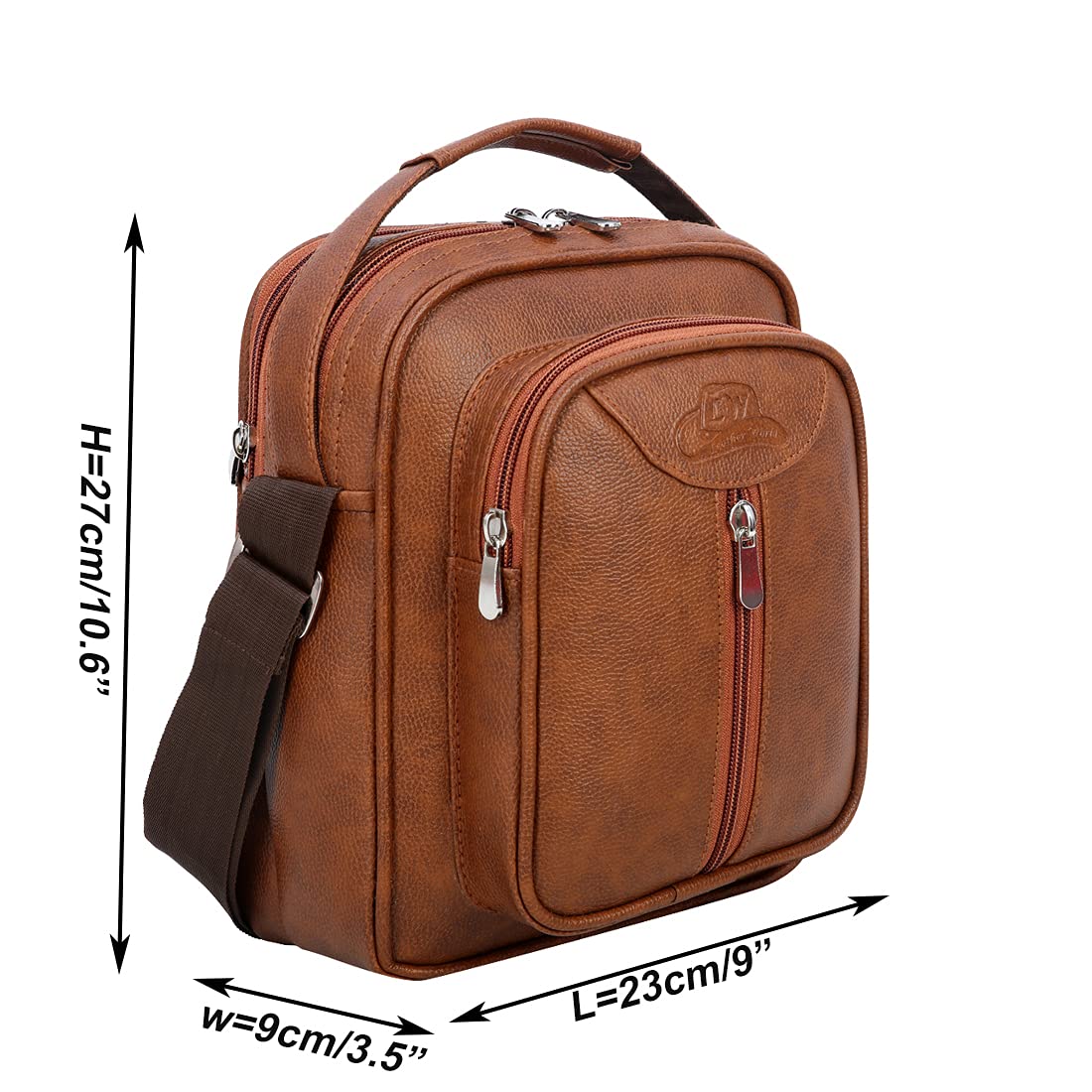 Leather World Vegan Leather 5.6 Liter Sling Cross Body Travel Office Business Messenger Bag for Men Women - Tan