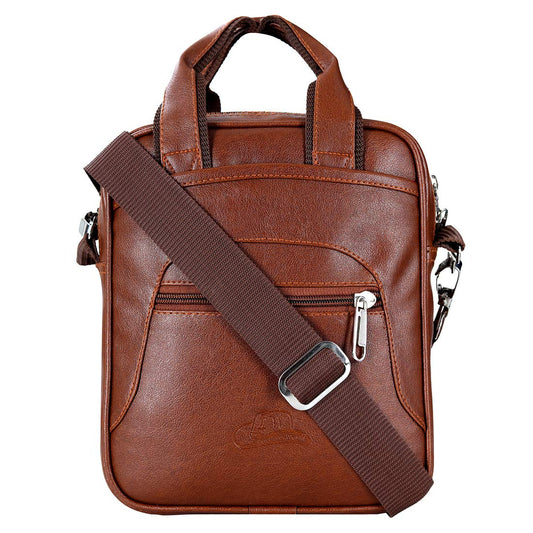 Leather World Sling Bag for Men PU Leather Messenger Cross Body Travel Office One Side Chest Shoulder Bag for Men & Women (Tan)