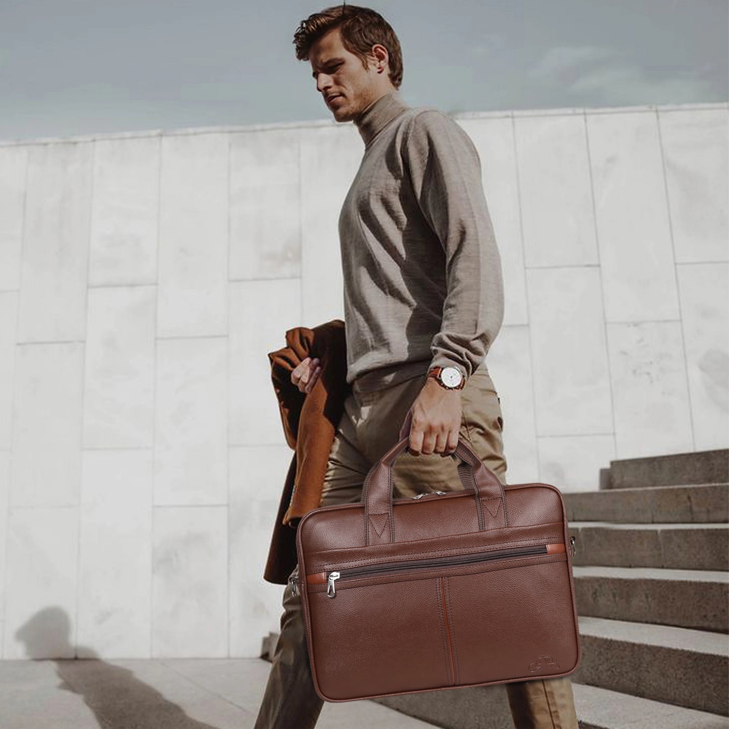 Leather World 15.6 inch Laptop Briefcase Shoulder Sling