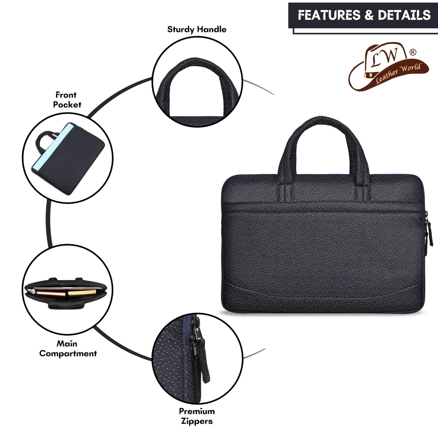Leather World 15.6 inch Laptop Briefcase Shoulder Sling Office Business Professional Travel Messenger Bag for Men and Women Water Repellent Formal Executive Bags (Blue) 6 Months Warranty