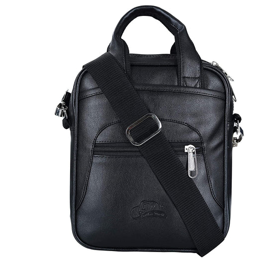 Leather World Sling Bag for Men PU Leather Messenger Cross Body Travel Office One Side Chest Shoulder Bag for Men & Women (Black)