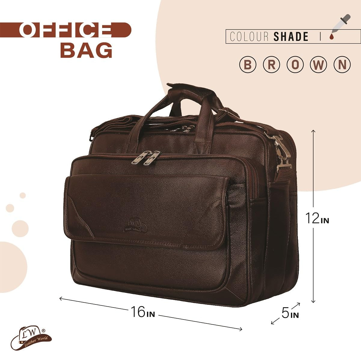 Expandable Leatherette Brown Unisex Office Laptop Messenger Bag
