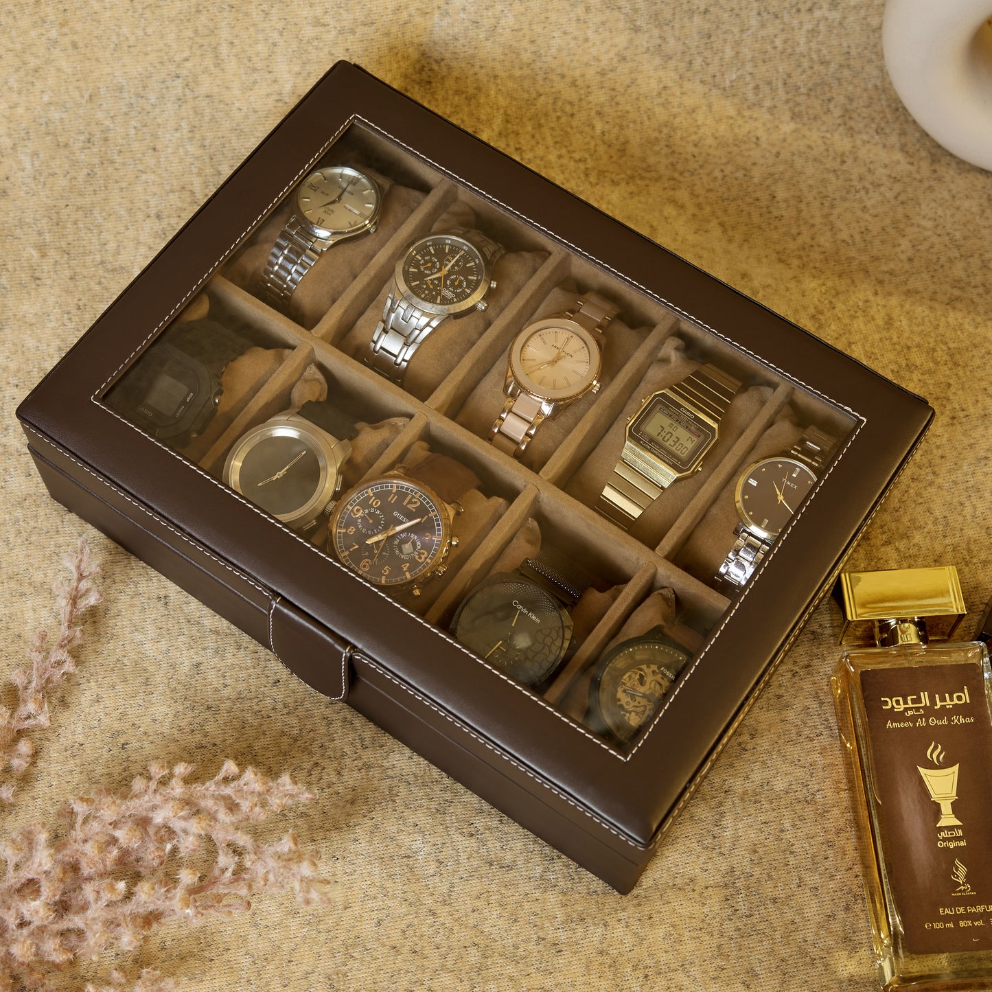 Leather World 10 Slots Elegant Watch Box With Viewing Window