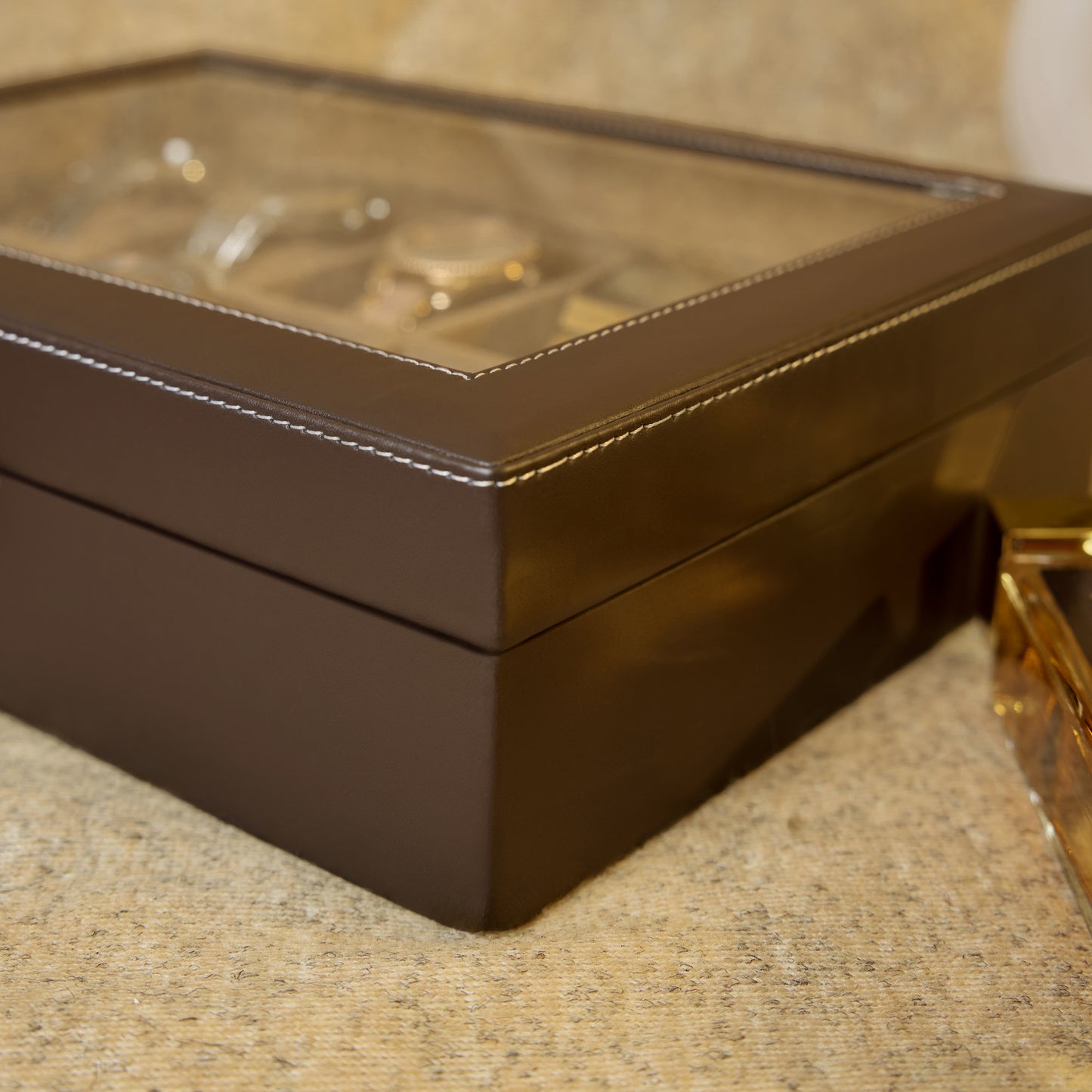 Leather World 10 Slots Elegant Watch Box With Viewing Window