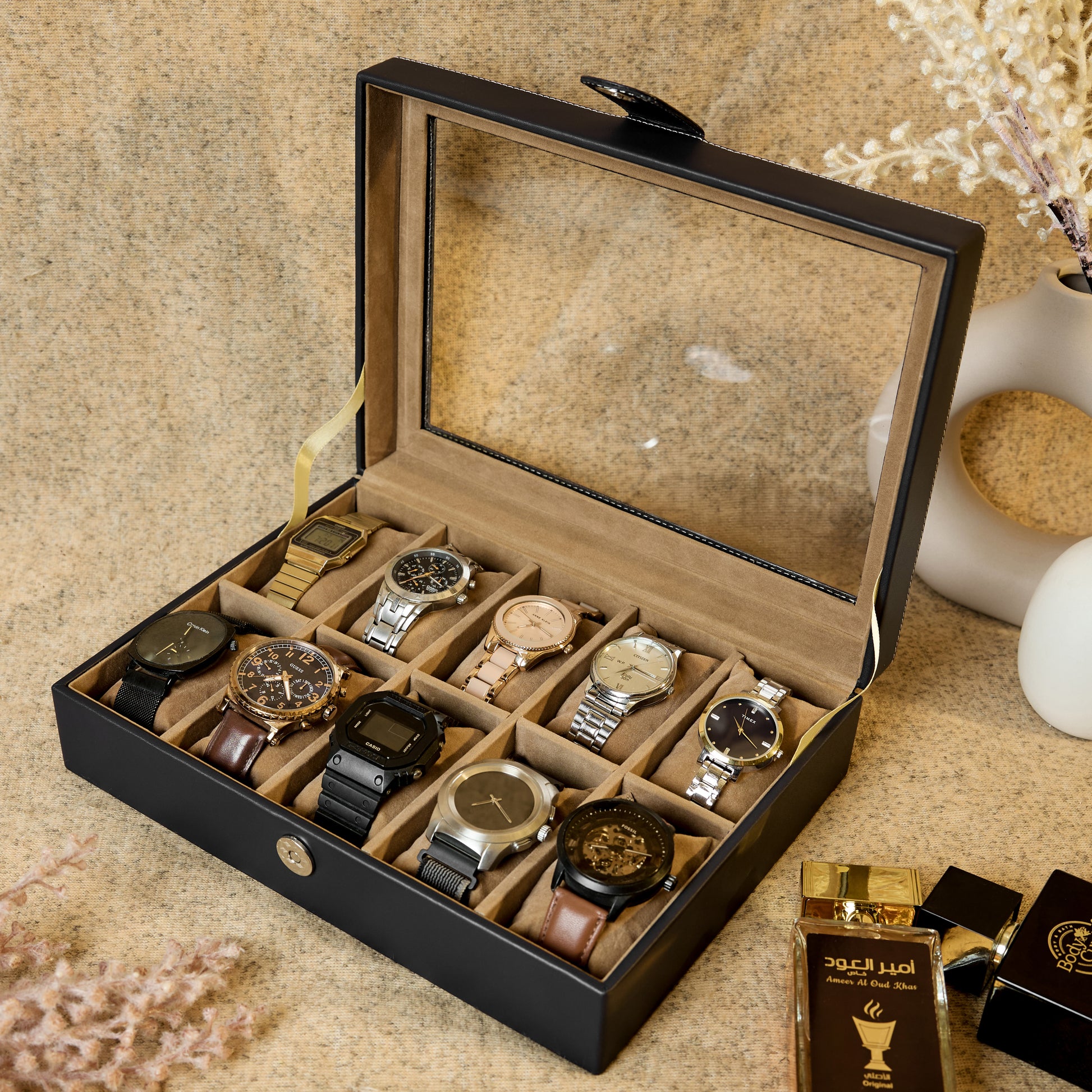 Leather World Watch Box Holder Organizer Case in 10 Slots of