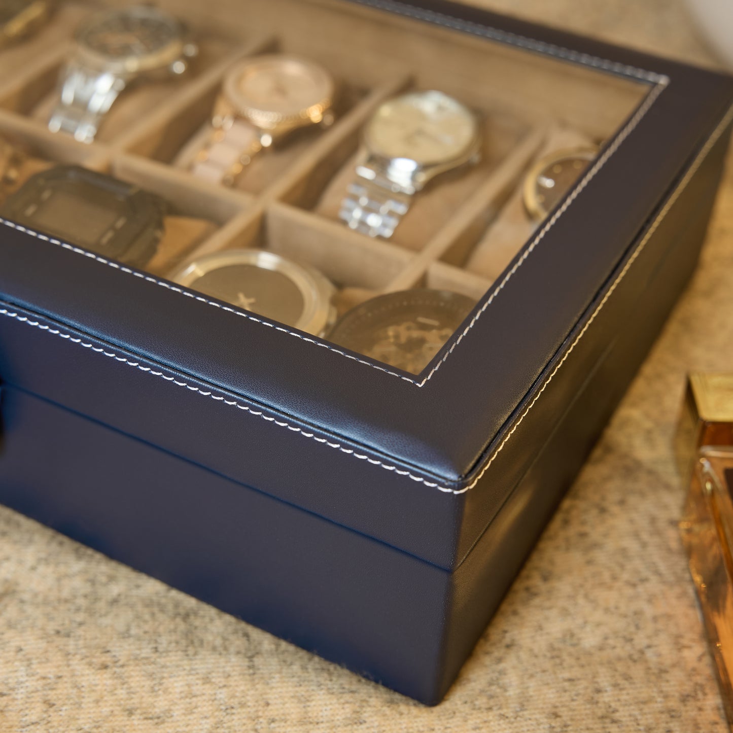 Leather World 10 Slots Elegant Watch Box With Viewing Window