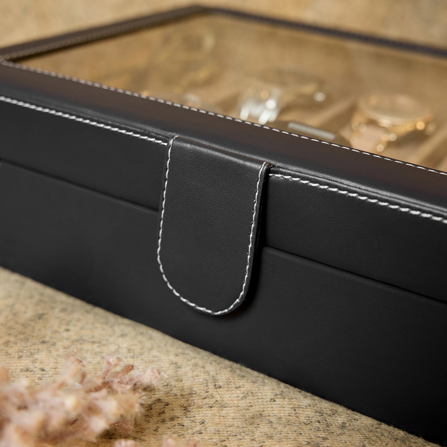 Leather World Watch Box Holder Organizer Case in 10 Slots of Watches for Men and Women with Transparent Display