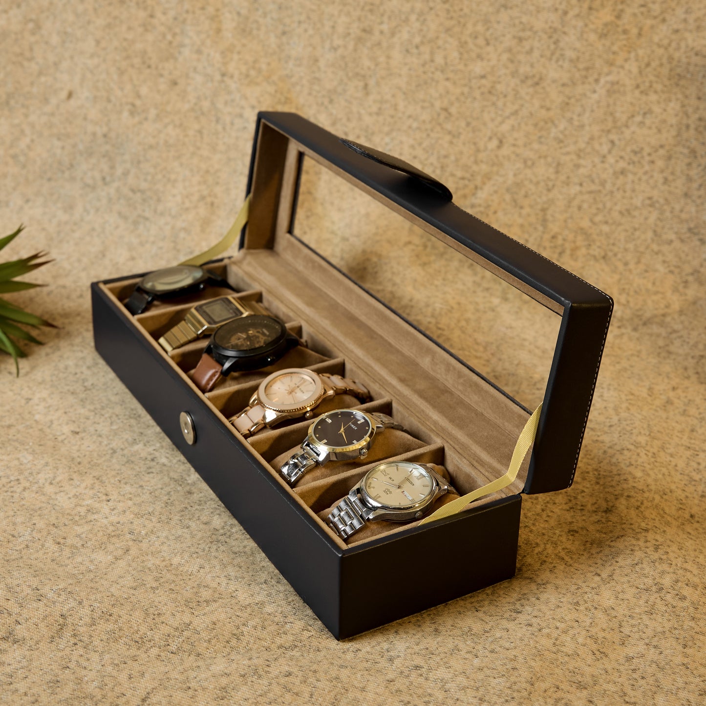 6 Slots Classy Watch Box Organizer with Viewing Window