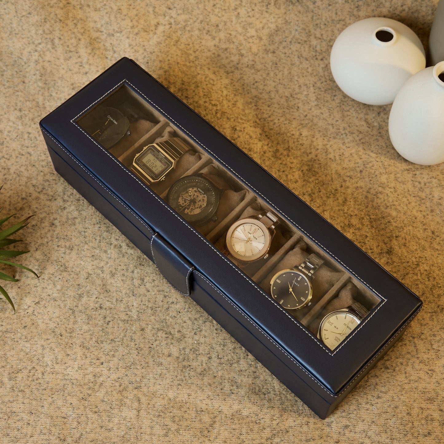 6 Slots Classy Watch Box Organizer with Viewing Window