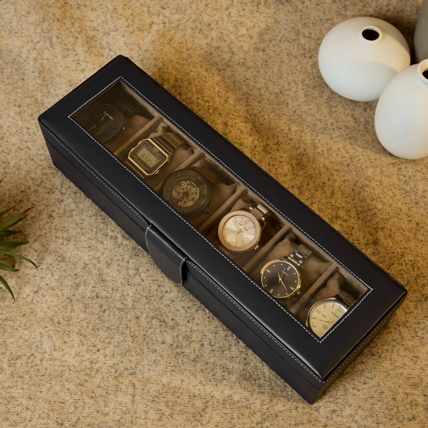 6 Slots Classy Watch Box Organizer with Viewing Window