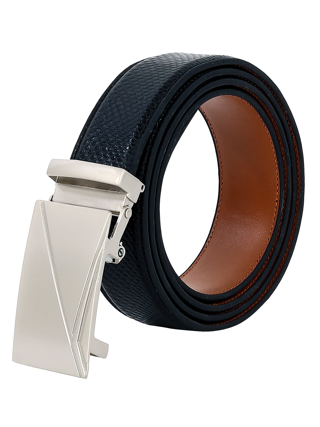 Leather World Auto Lock Buckle Vegan Leather Formal Black Belt For Men Elegant Gift Box