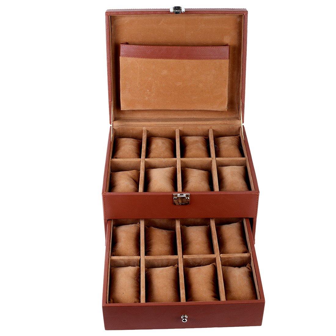 Leather World Unisex Classical 16 Slots Watch Organiser Box