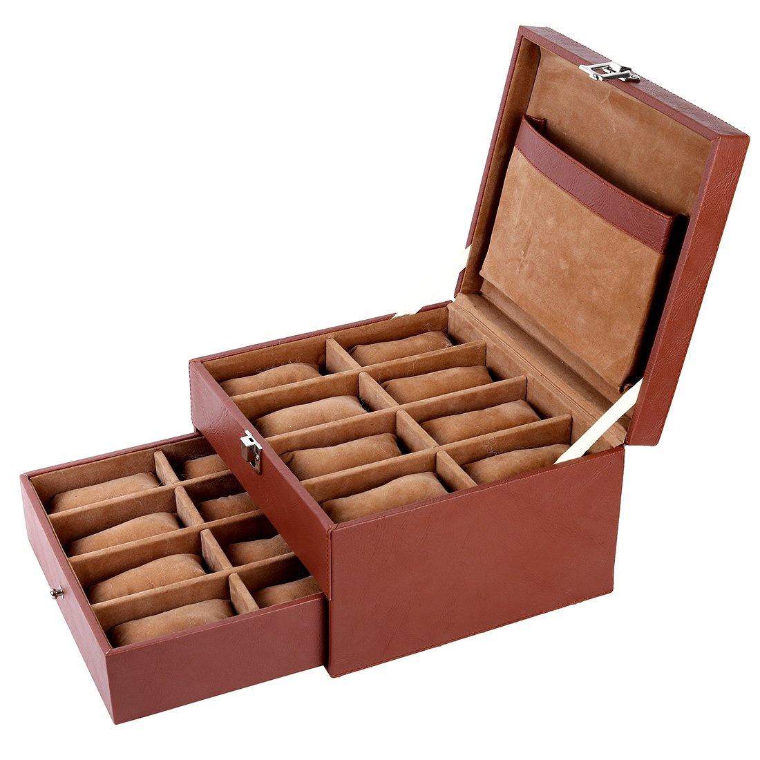 Leather World Unisex Classical 16 Slots Watch Organiser Box