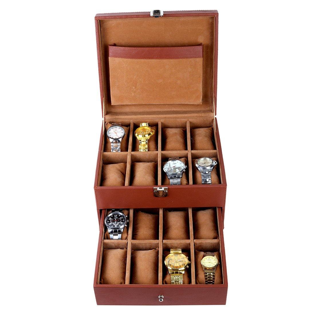 Leather World Unisex Classical 16 Slots Watch Organiser Box