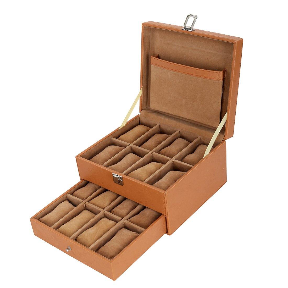 Leather World Unisex Classical 16 Slots Watch Organiser Box