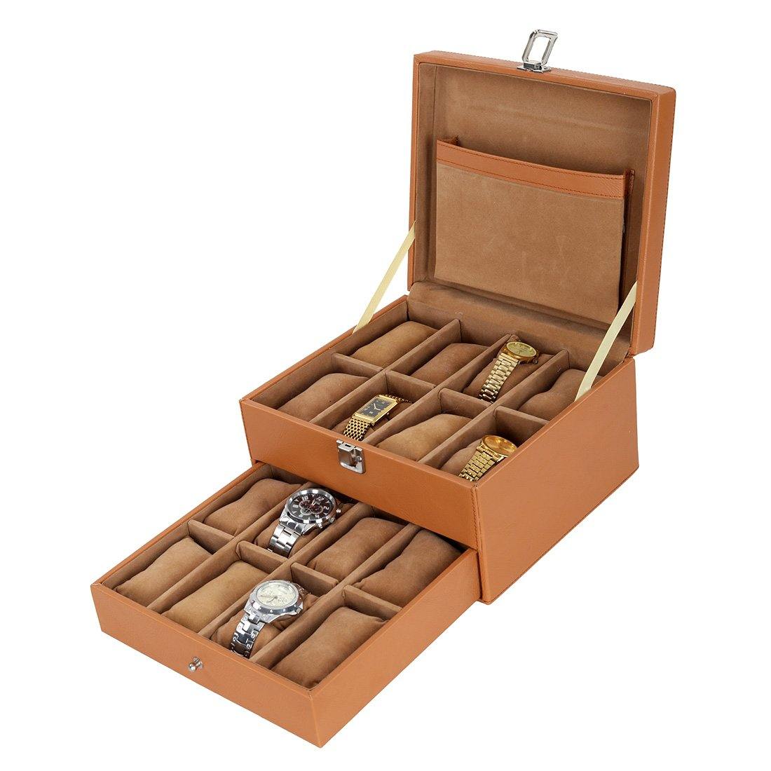 Leather World Unisex Classical 16 Slots Watch Organiser Box