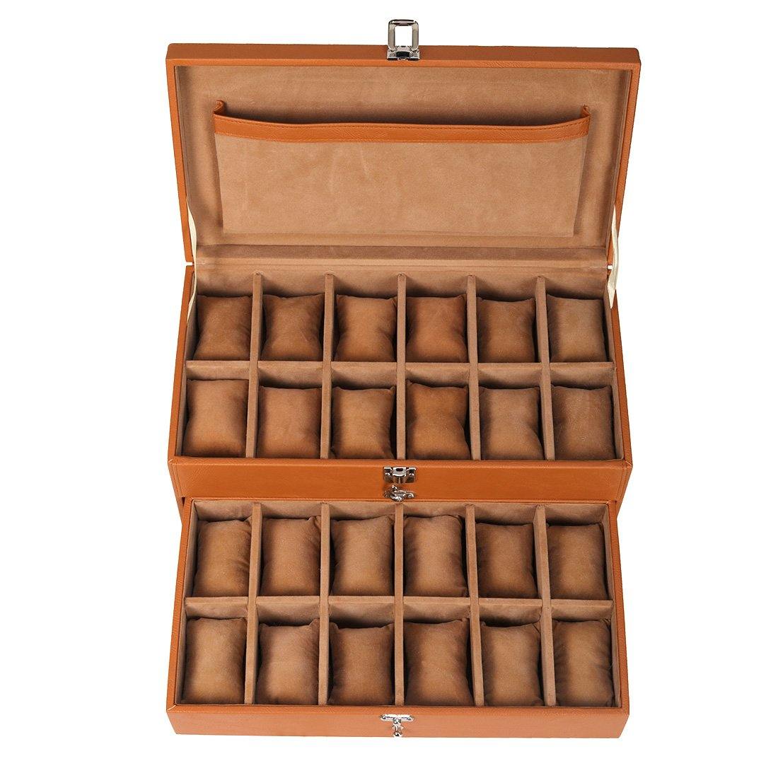 Leather World Unisex Classical 24 Slots Watch Organiser Box