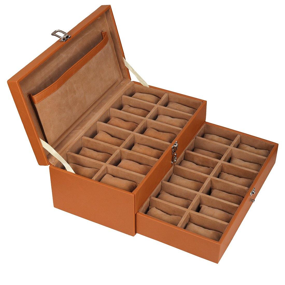 Leather World Unisex Classical 24 Slots Watch Organiser Box