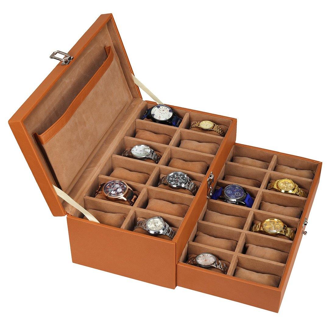 Leather World Unisex Classical 24 Slots Watch Organiser Box