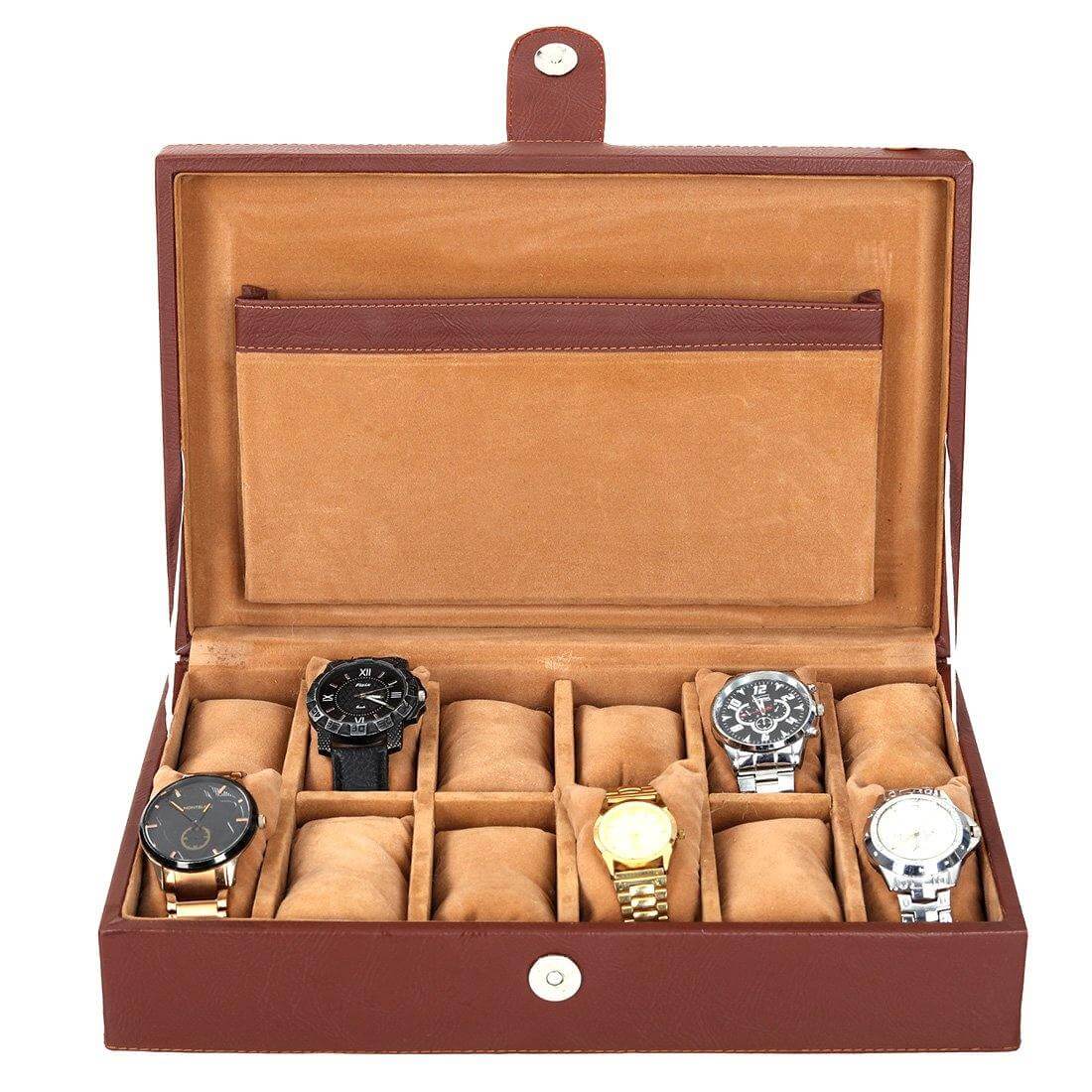 12 Slots Luxury Watch Box Organizer with Plain PU Leather Finish