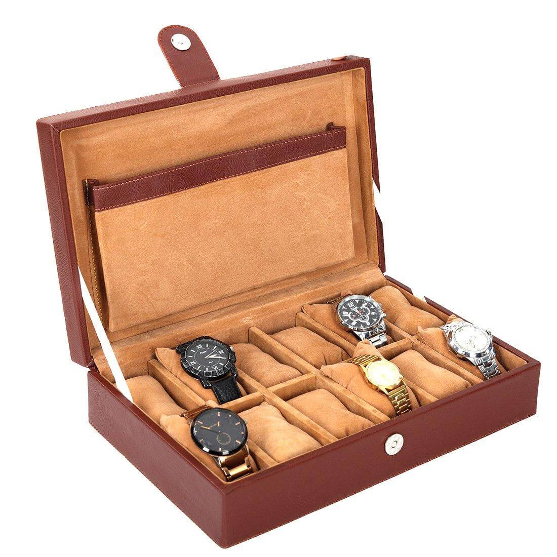12 Slots Luxury Watch Box Organizer with Plain PU Leather Finish