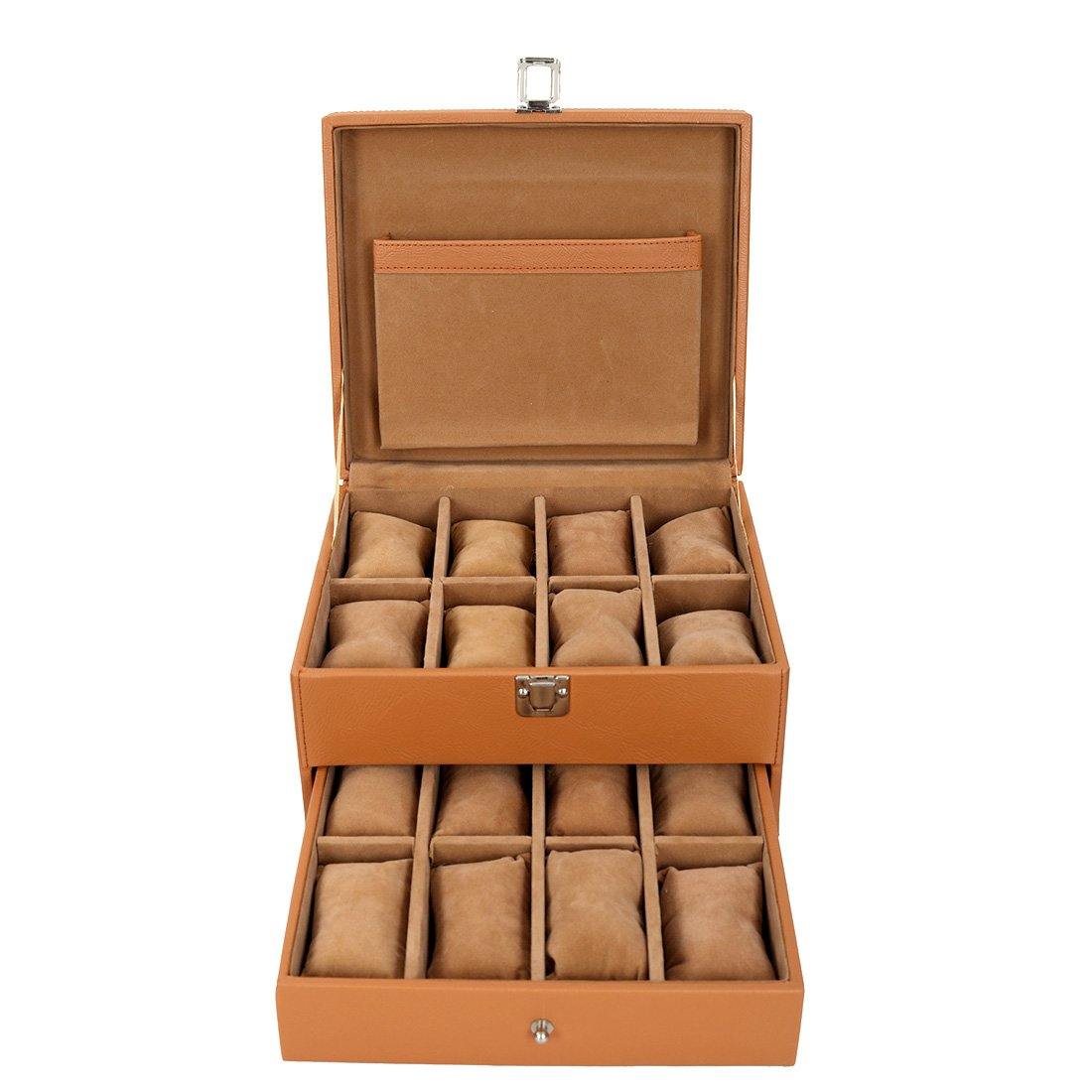 Leather World Unisex Classical 16 Slots Watch Organiser Box