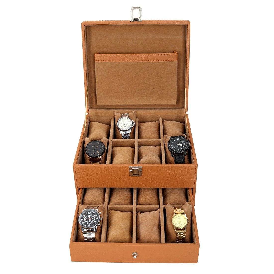 Leather World Unisex Classical 16 Slots Watch Organiser Box