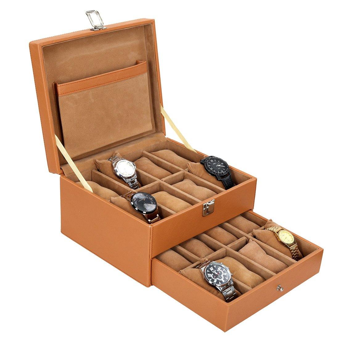 Leather World Unisex Classical 16 Slots Watch Organiser Box