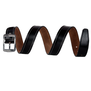 Leather World Pin Lock Buckle Genuine Leather Formal Casual Black Belt For Men Elegant Gift Box