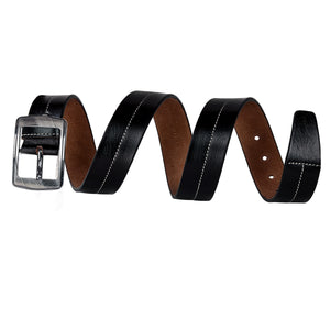 Leather World Pin Lock Buckle Genuine Leather Formal Casual Black Belt For Men Elegant Gift Box