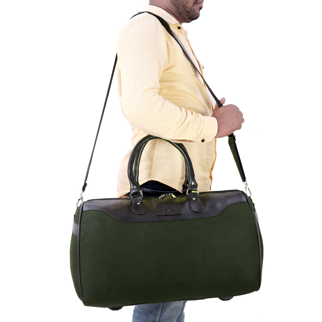 Leather World 30 Liter Canvas Duffle Bag for Travel Business Trip Overnight Luggage Bag Men and Women - Green