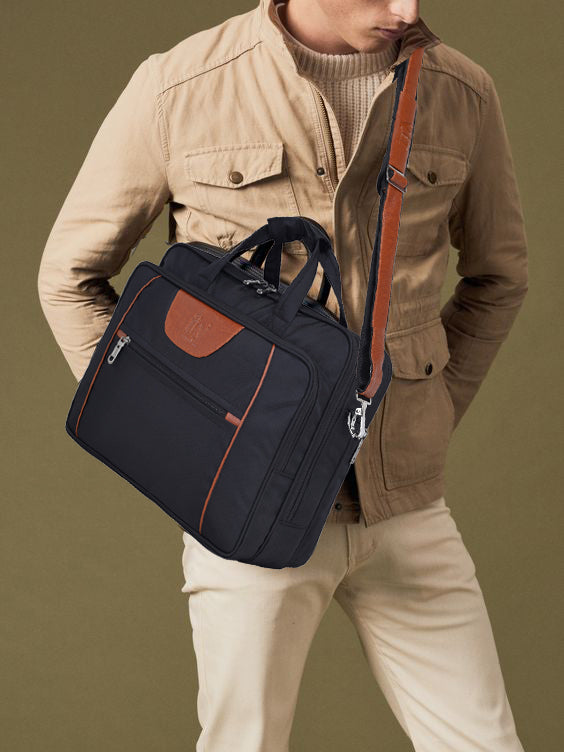 Fly Fashion 15.6 inch Nylon Expandable Laptop Office Bag Men Women Messenger Briefcase-Black