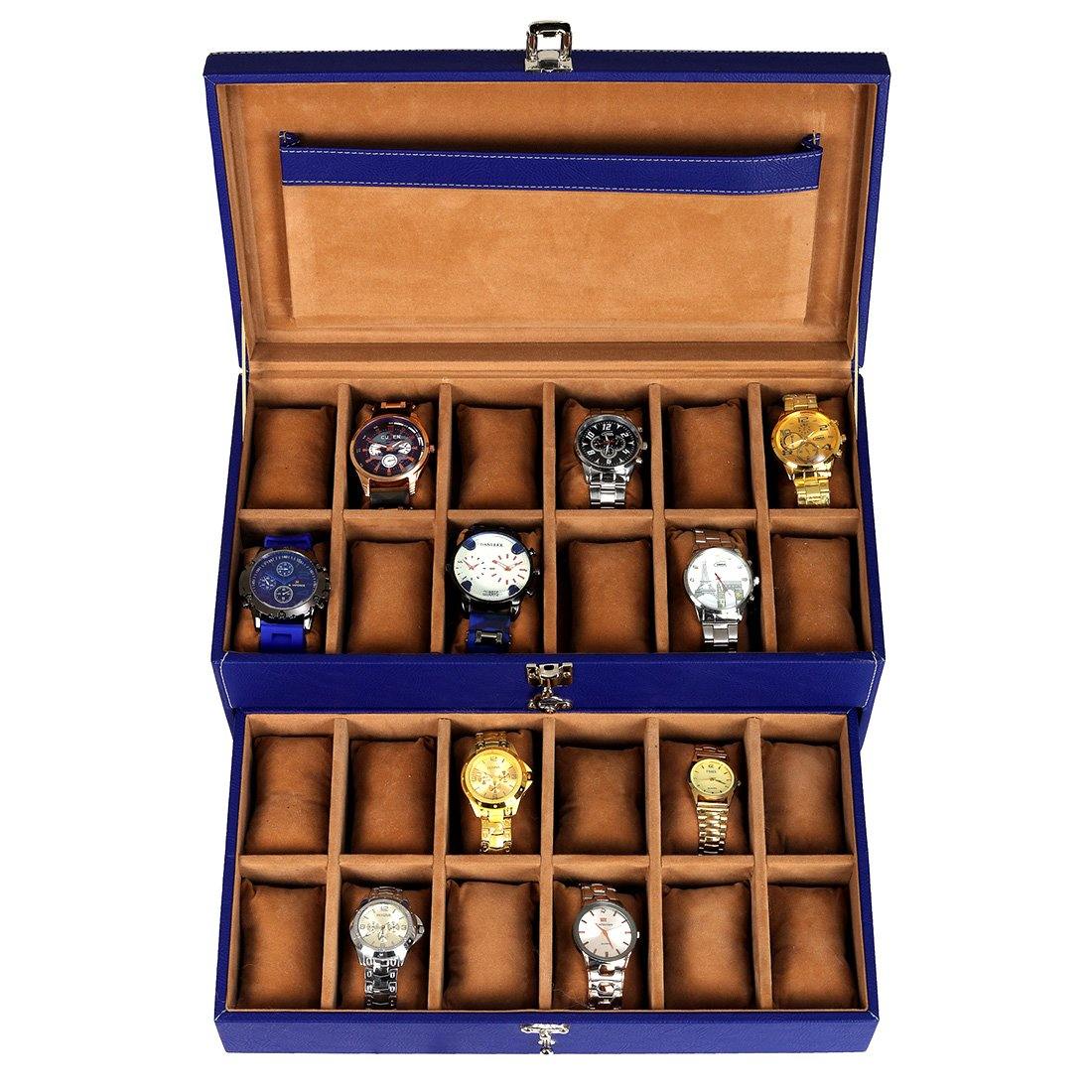 Leather World Unisex Classical 24 Slots Watch Organiser Box