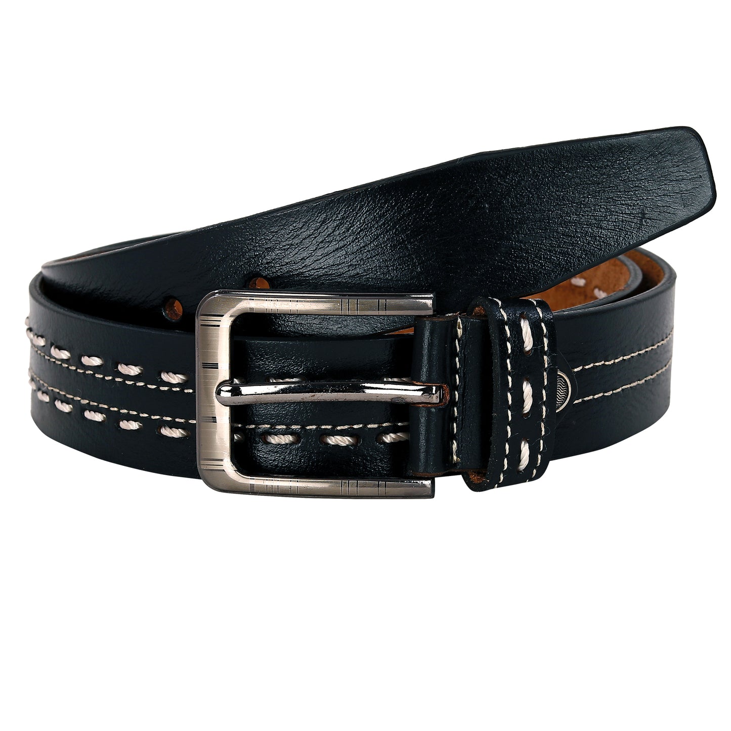 Leather World Pin Lock Buckle Genuine Leather Formal Casual Black Belt For Men Elegant Gift Box