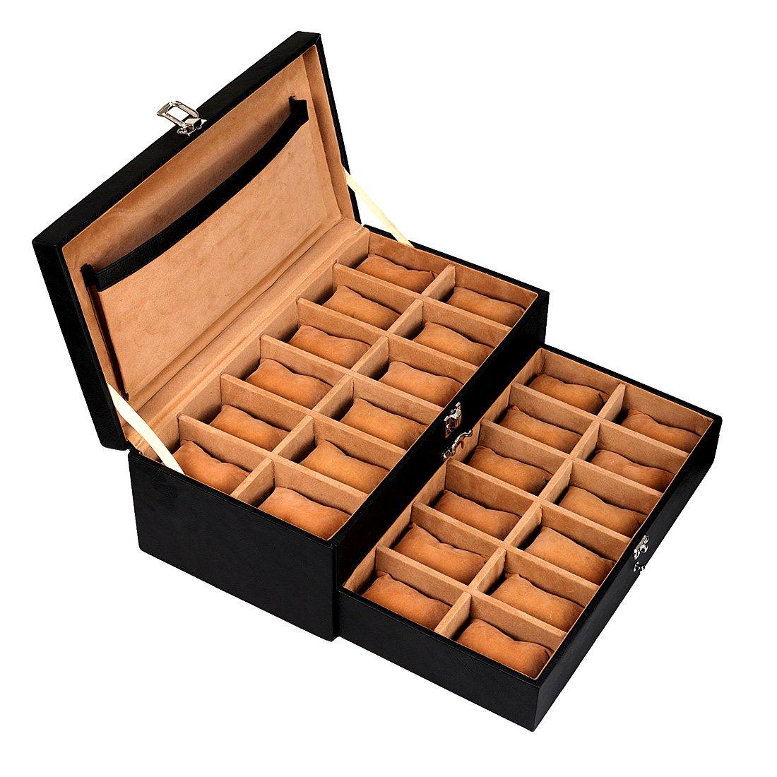 Leather World Unisex Classical 24 Slots Watch Organiser Box