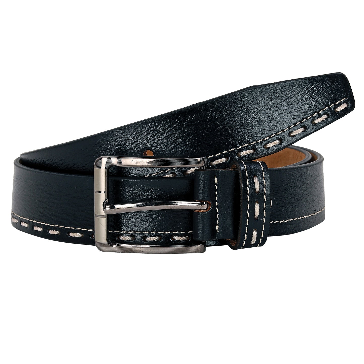 Leather World Pin Lock Buckle Genuine Leather Formal Casual Black Belt For Men Elegant Gift Box