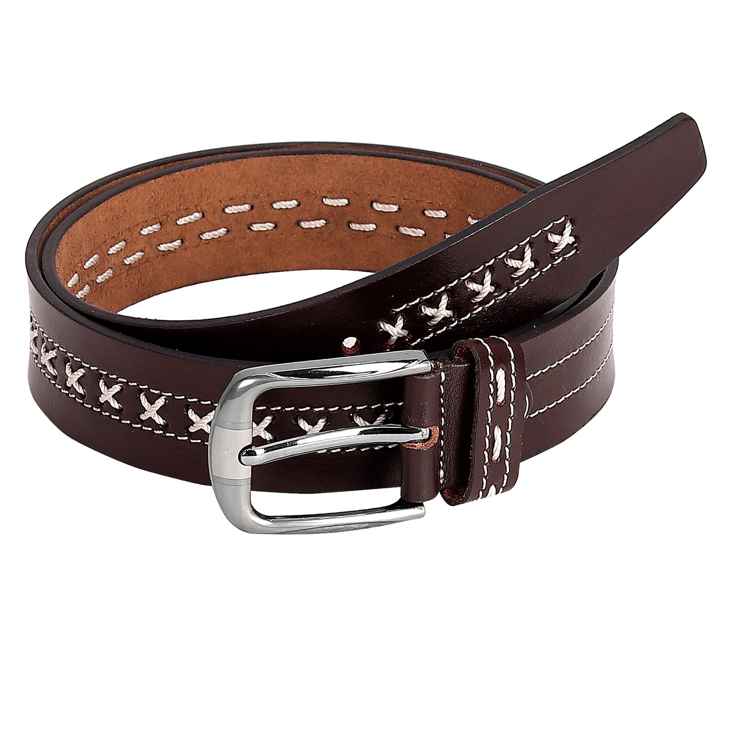 Leather World Formal Casual Brown Color Branded Stylish Genuine Leather Belts For Men