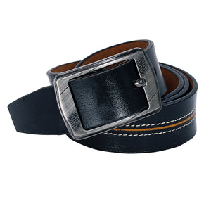 Leather World Pin Lock Buckle Genuine Leather Formal Casual Black Belt For Men Elegant Gift Box