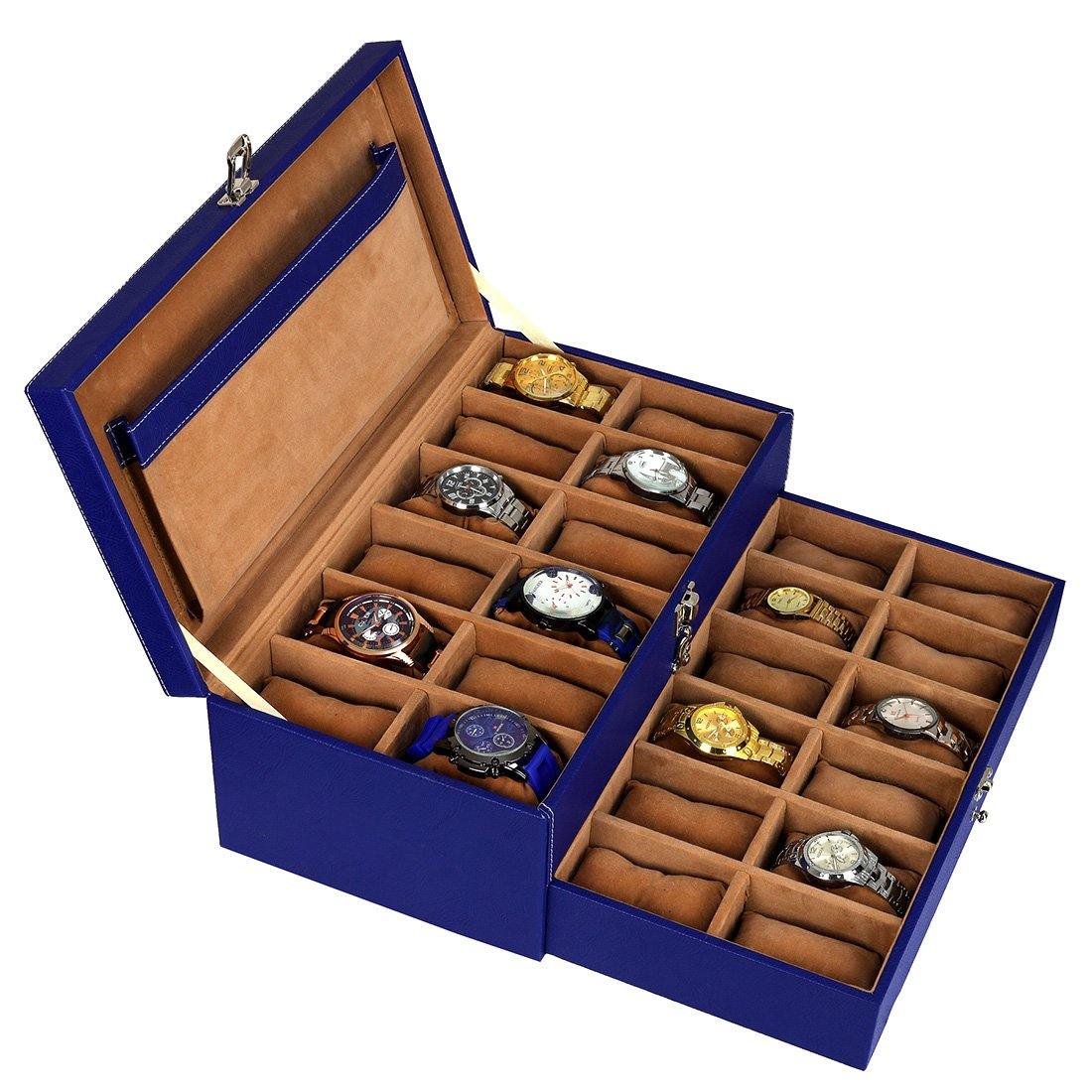 Leather World Unisex Classical 24 Slots Watch Organiser Box