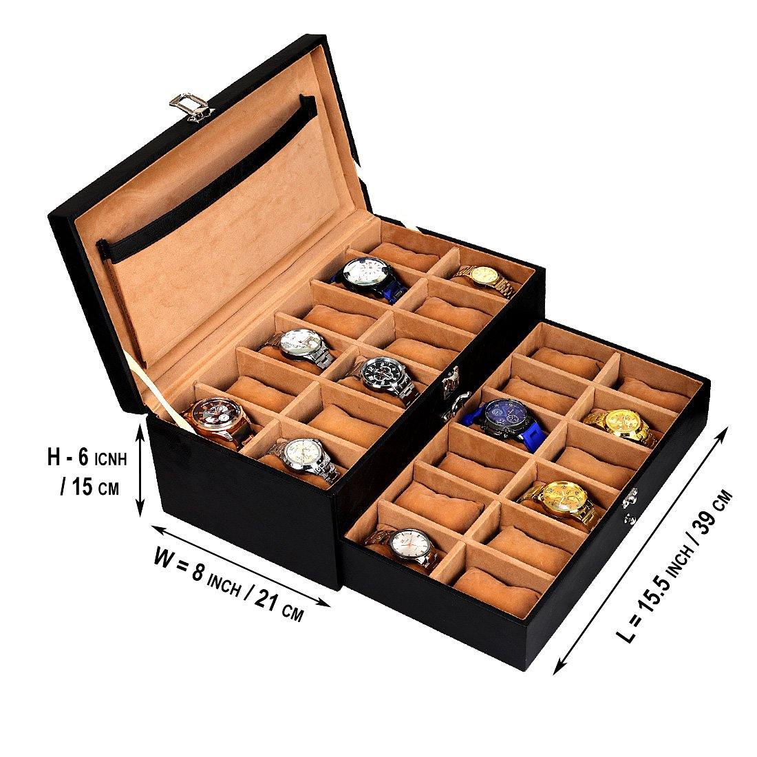 Leather World Unisex Classical 24 Slots Watch Organiser Box