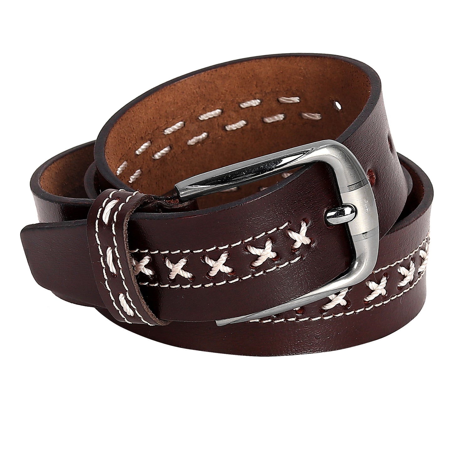 Leather World Formal Casual Brown Color Branded Stylish Genuine Leather Belts For Men