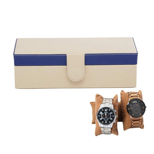 Leather World Unisex Beige 4 Slots Watch Organiser Box